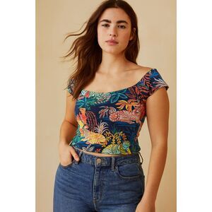 Anthropologie Maeve Floral Tiger T Shirt Tee Top  Women's Size XL